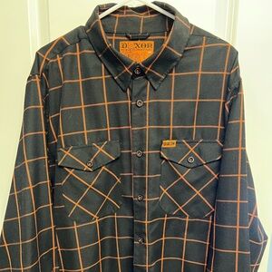 DIXXON Men's Dark Plaid Shirt with Orange Accents